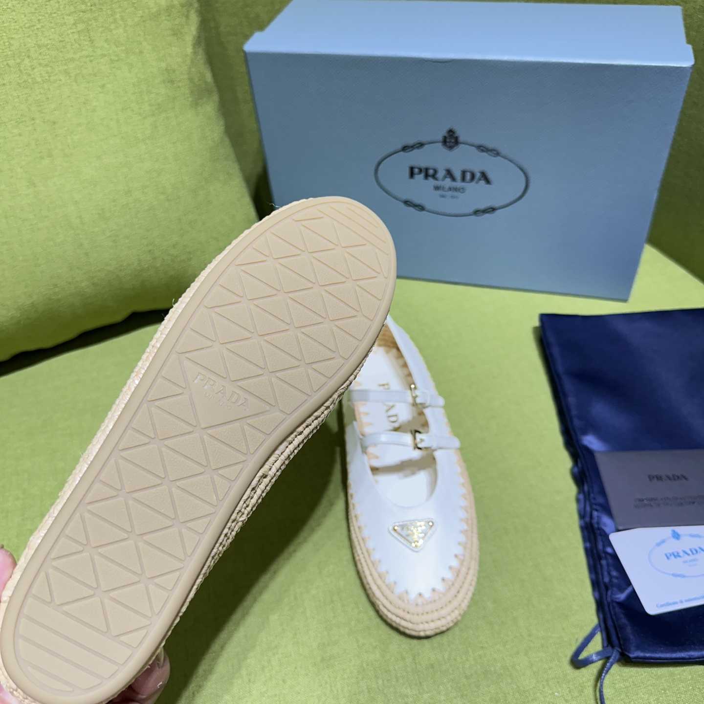 Prada Nappa Leather And Raffia Ballerinas - EUR FASHION