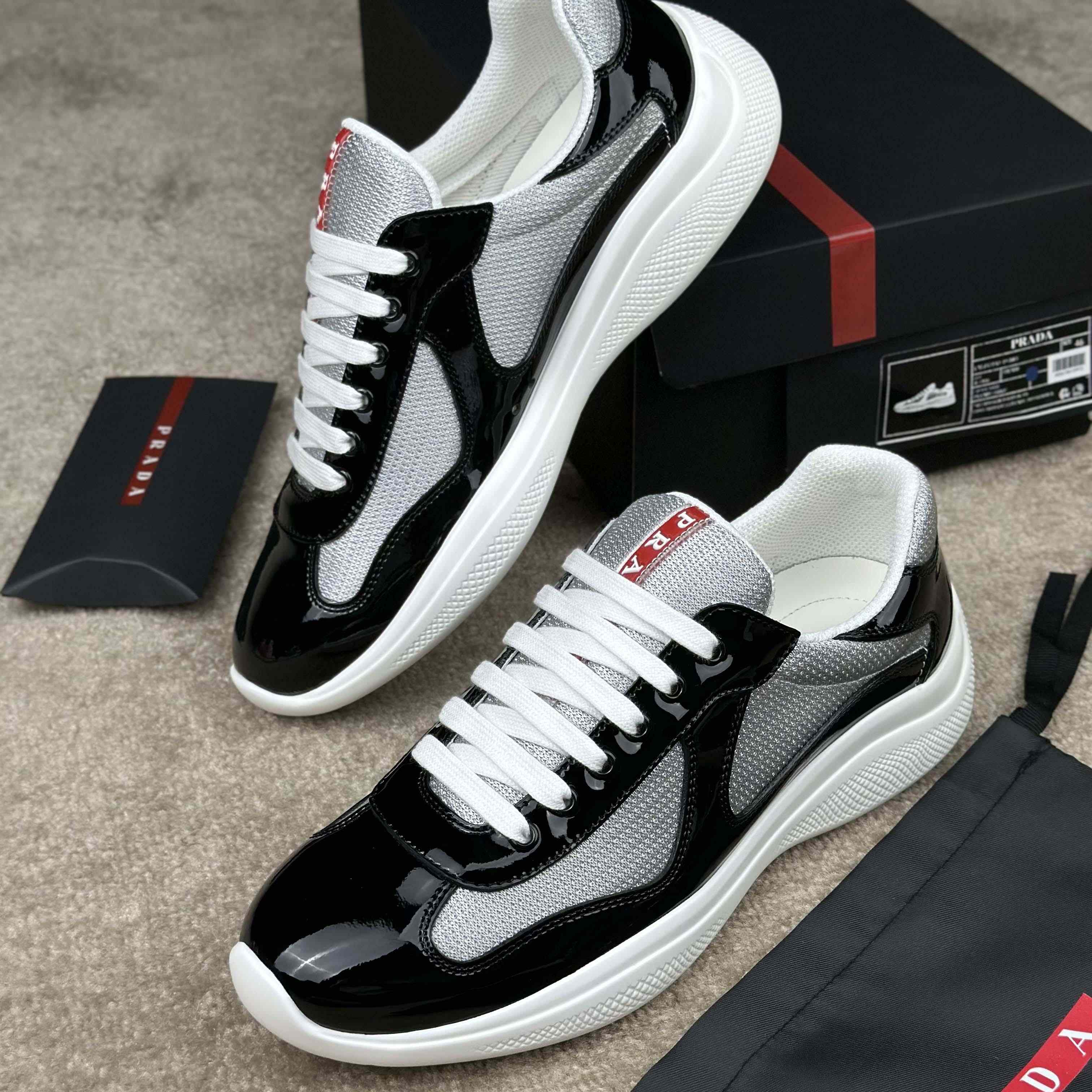 Prada Patent Leather And Technical Fabric Prada America's Cup Sneakers - EUR FASHION