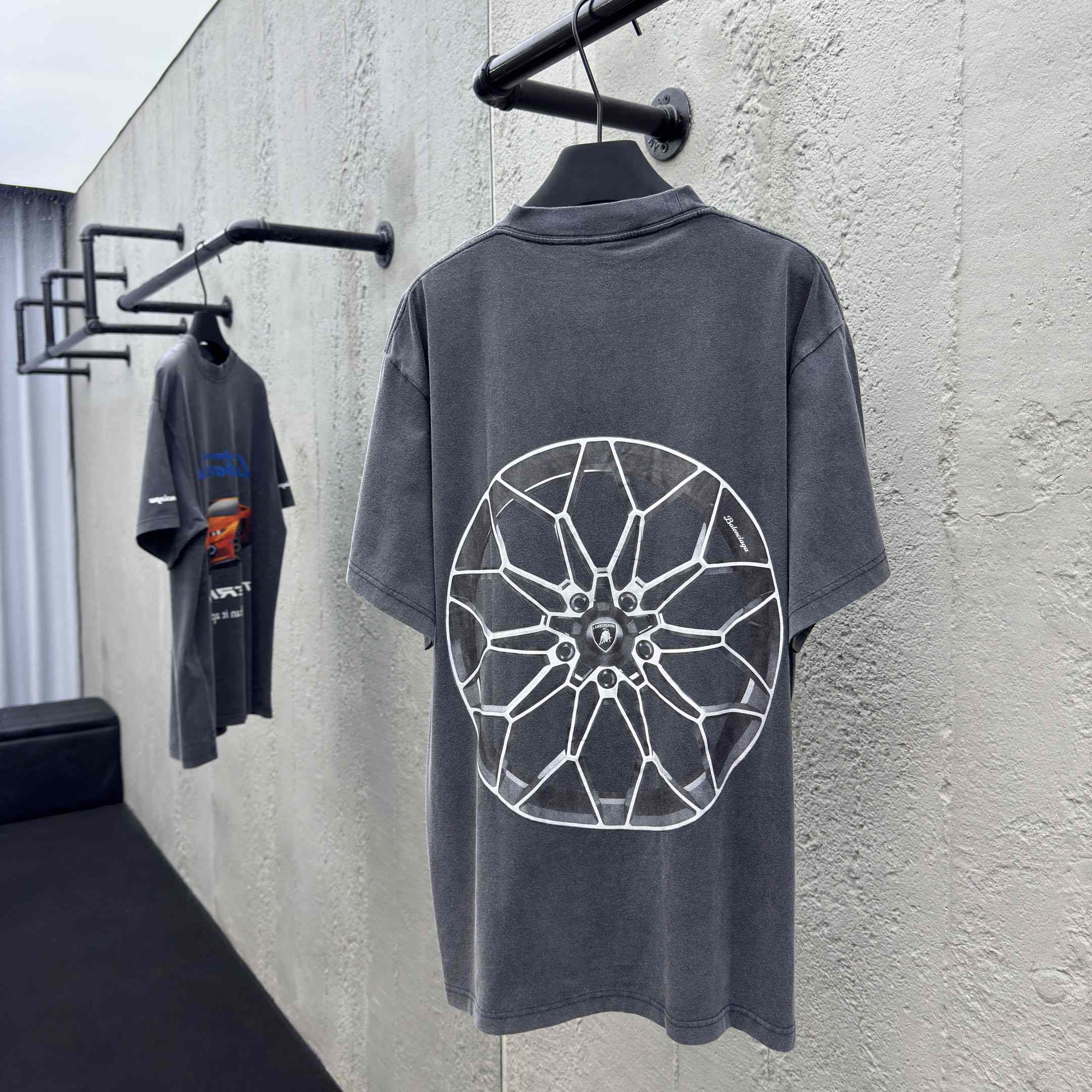 Balenciaga Automobili Lamborghini Oversized T-Shirt In Faded Black Dry Jersey - EUR FASHION