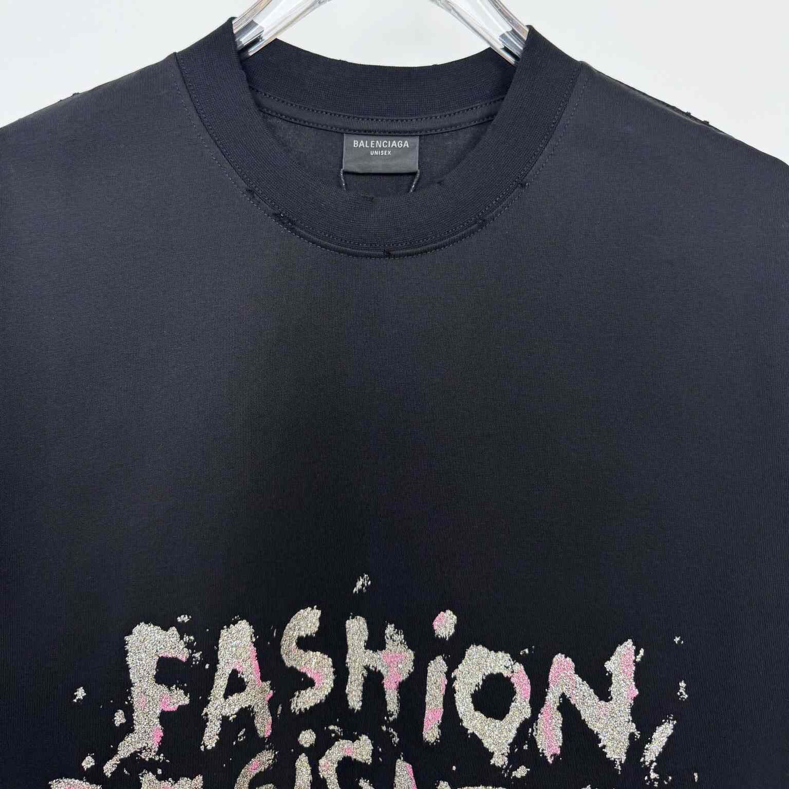 Balenciaga Fashion Designer Oversized T-Shirt In Faded Black Dry Jersey - EUR FASHION
