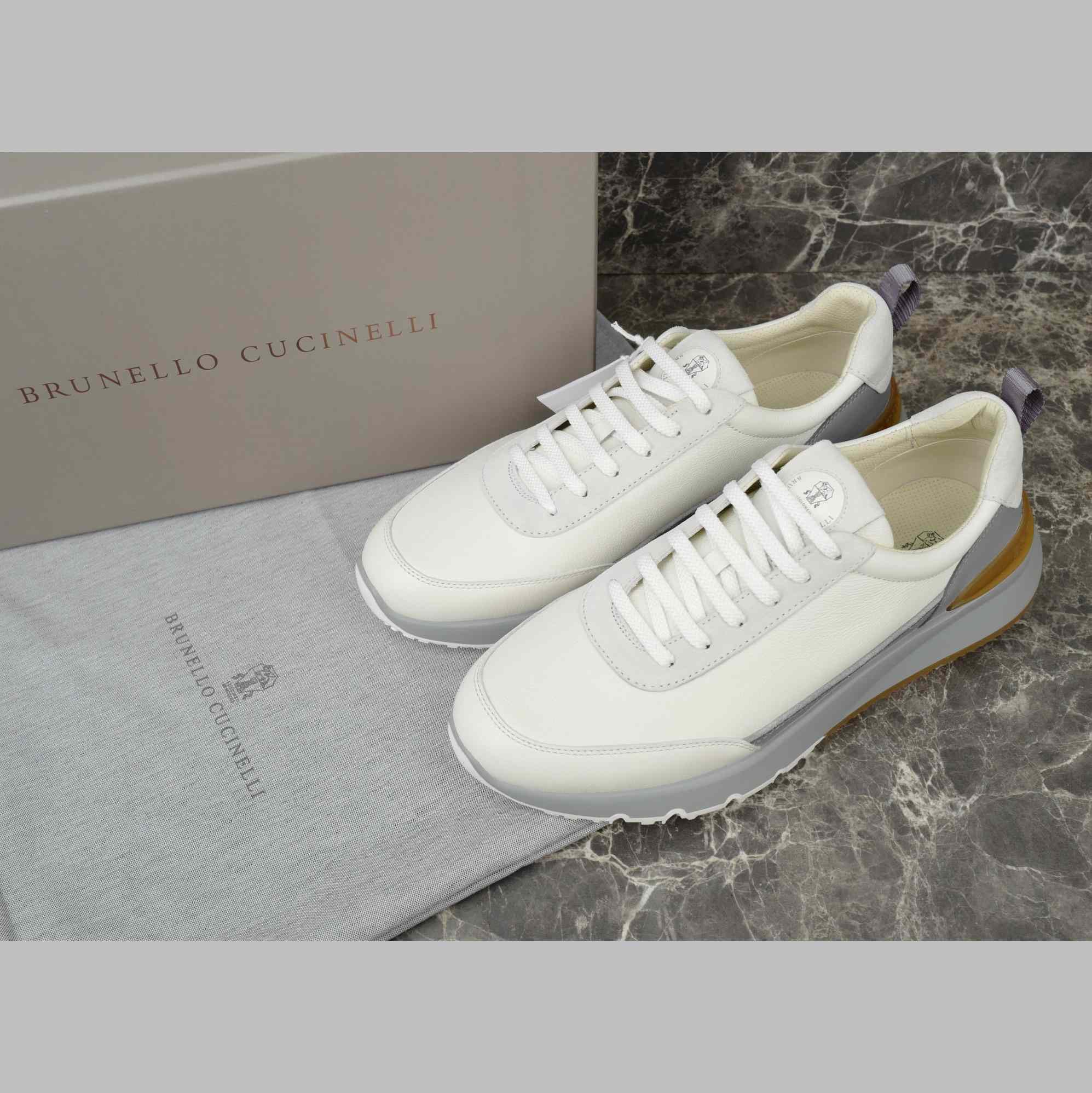 Brunello Cucinelli Washed Suede And Semi-polished Calfskin Runners  - EUR FASHION