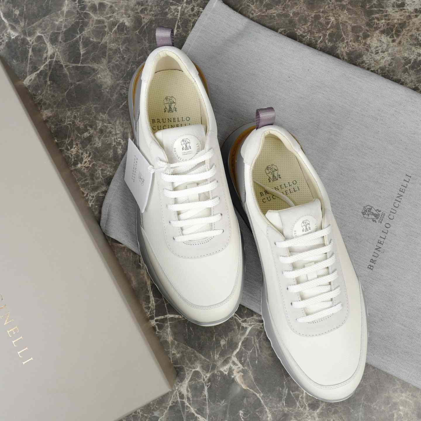 Brunello Cucinelli Washed Suede And Semi-polished Calfskin Runners  - EUR FASHION