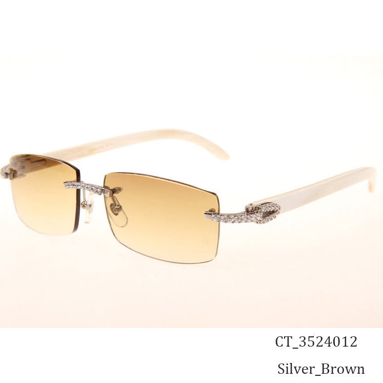 Cartier CT_3524012 Big Diamond White Buffalo Sunglasses In Silver Brown - EUR FASHION