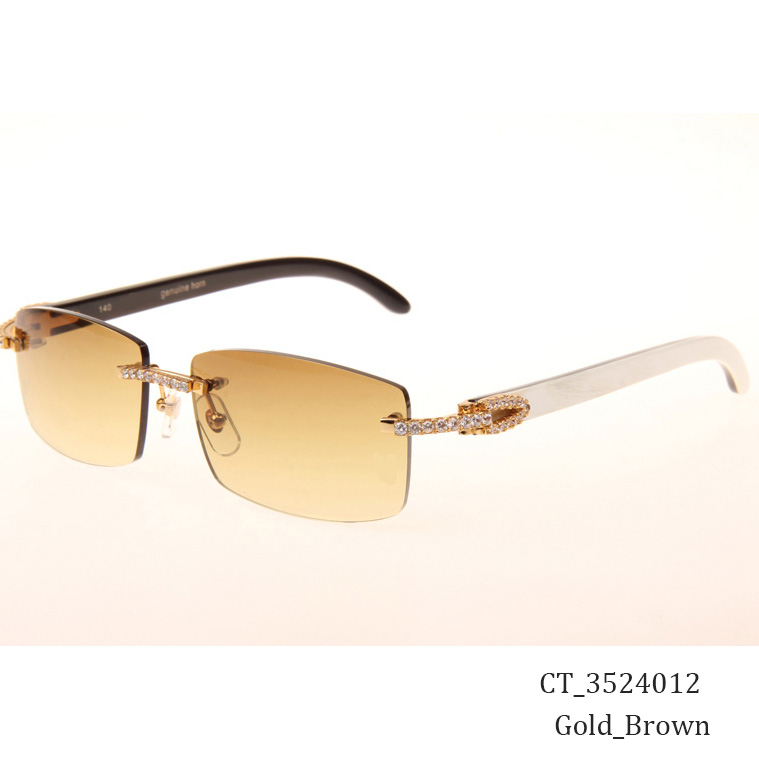 Cartier CT_3524012 Big Diamond White Mix Black Buffalo Sunglasses In Gold Brown - EUR FASHION