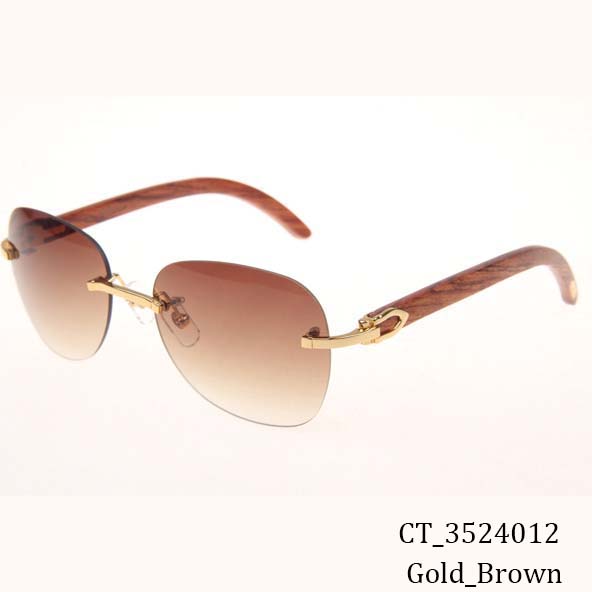 Cartier CT 3524012 Aviator Lens Wood Sunglasses In Gold Brown - EUR FASHION
