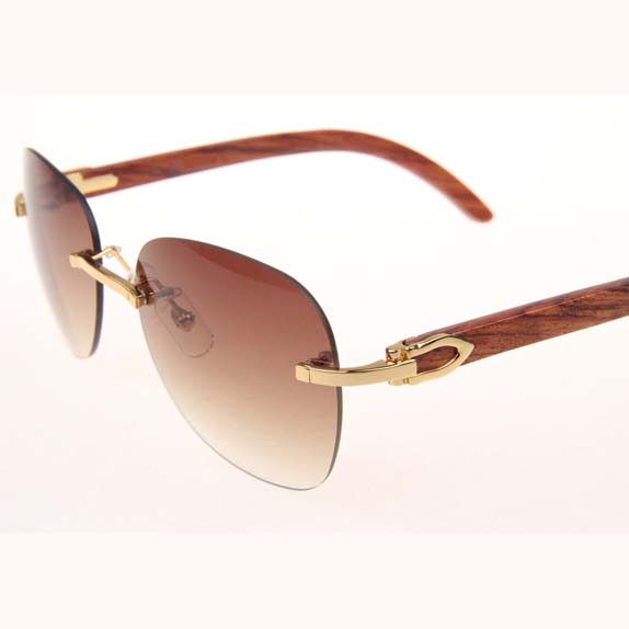 Cartier CT 3524012 Aviator Lens Wood Sunglasses In Gold Brown - EUR FASHION
