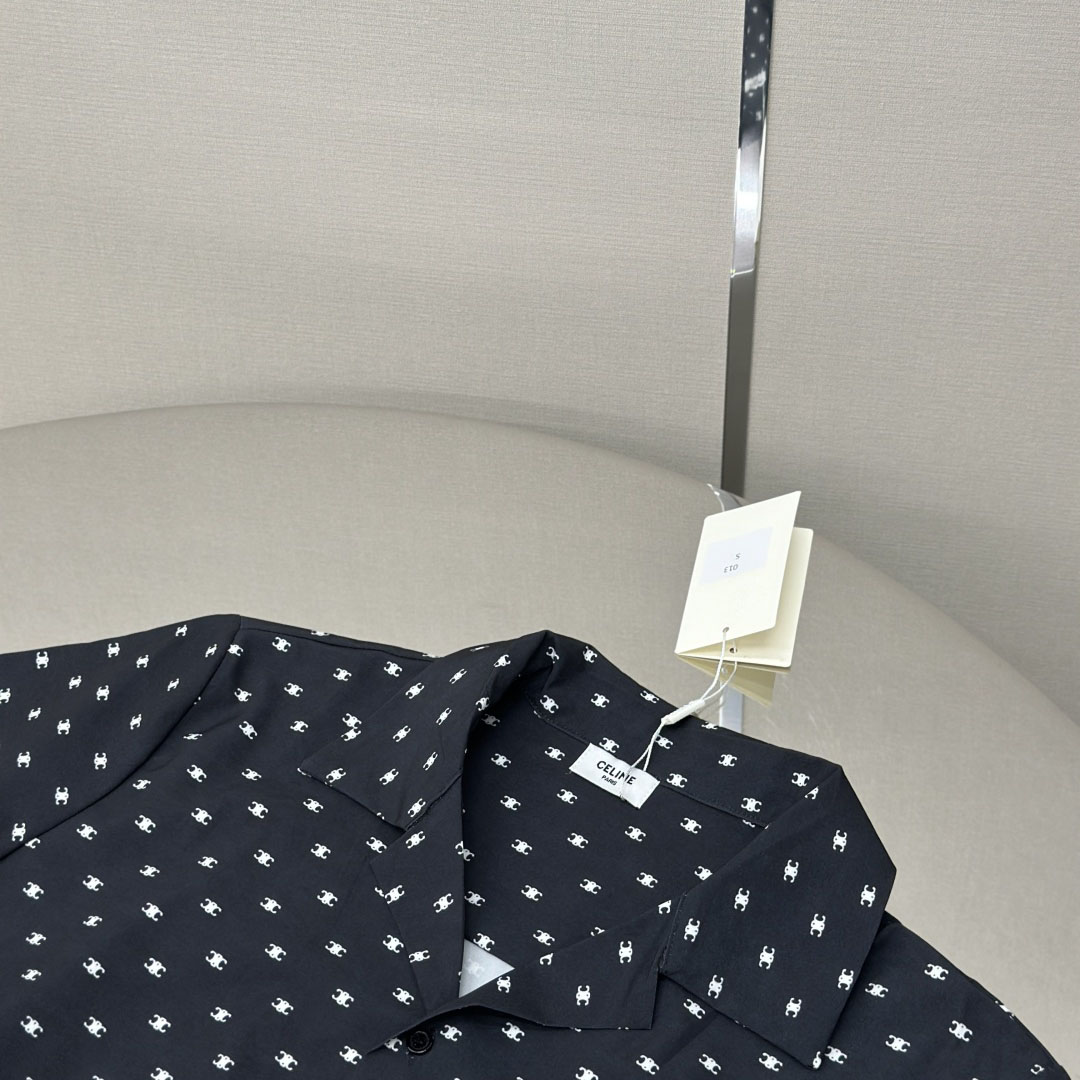 Celine Bowling Shirt In Micro Triomphe Print Viscose - EUR FASHION