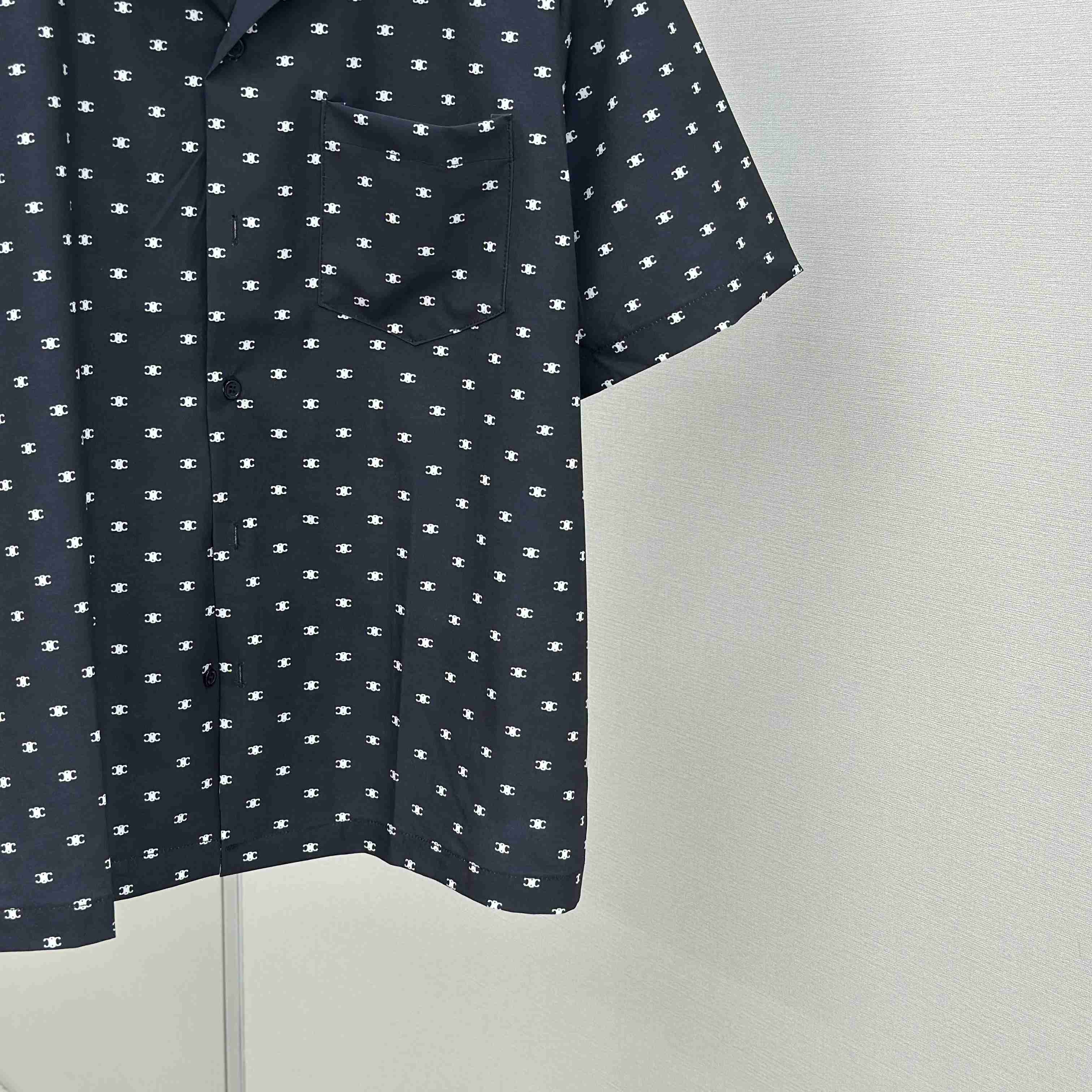 Celine Bowling Shirt In Micro Triomphe Print Viscose - EUR FASHION