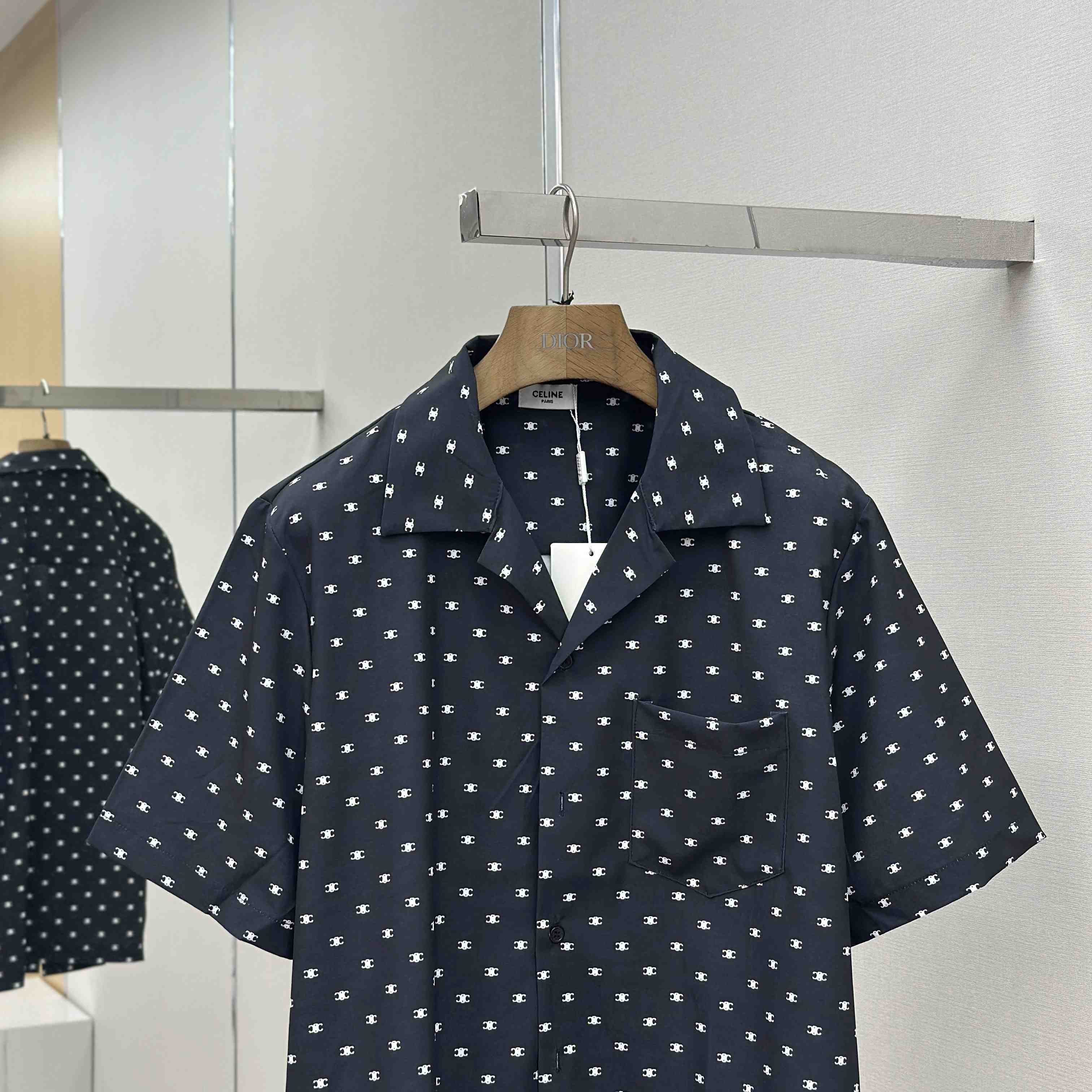 Celine Bowling Shirt In Micro Triomphe Print Viscose - EUR FASHION