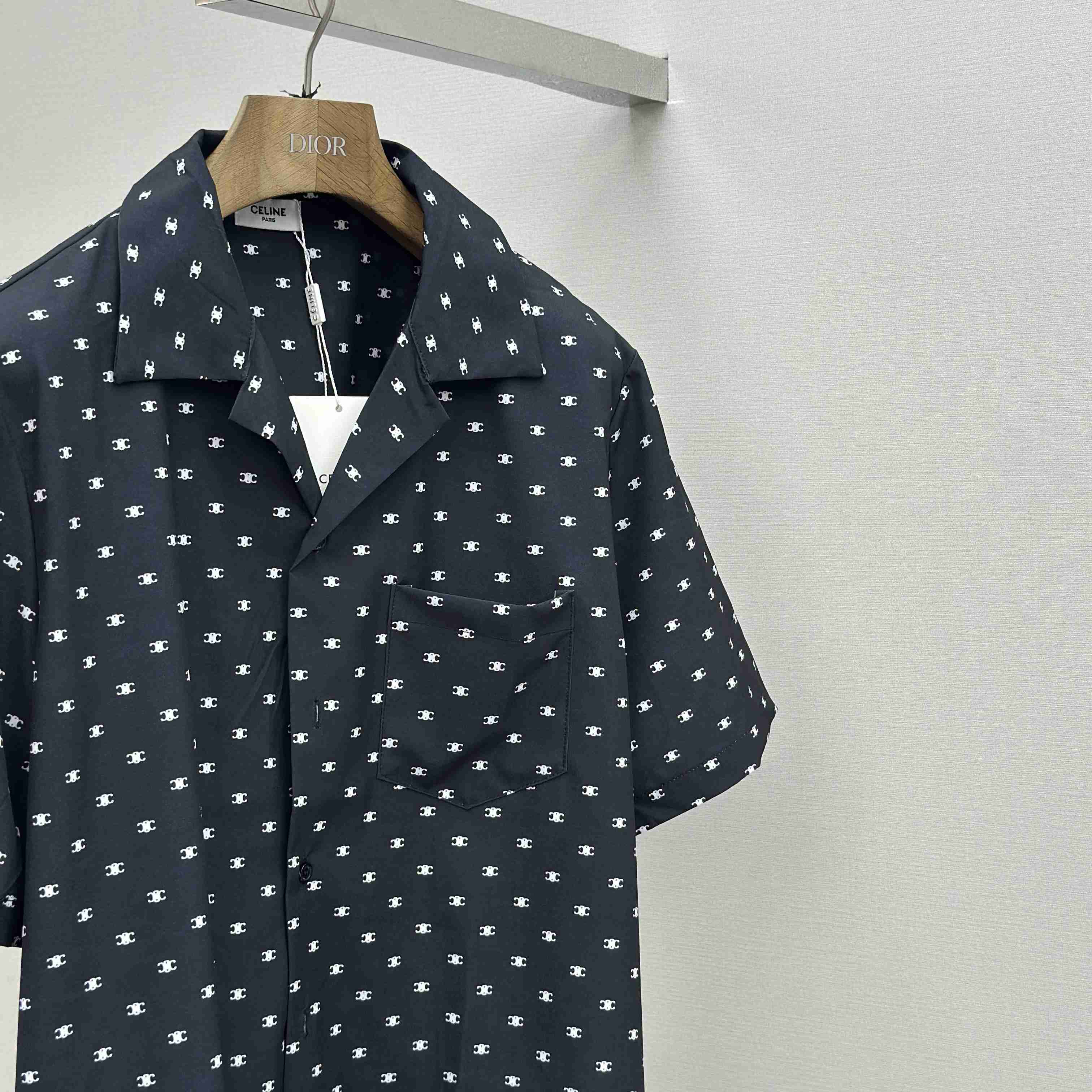 Celine Bowling Shirt In Micro Triomphe Print Viscose - EUR FASHION