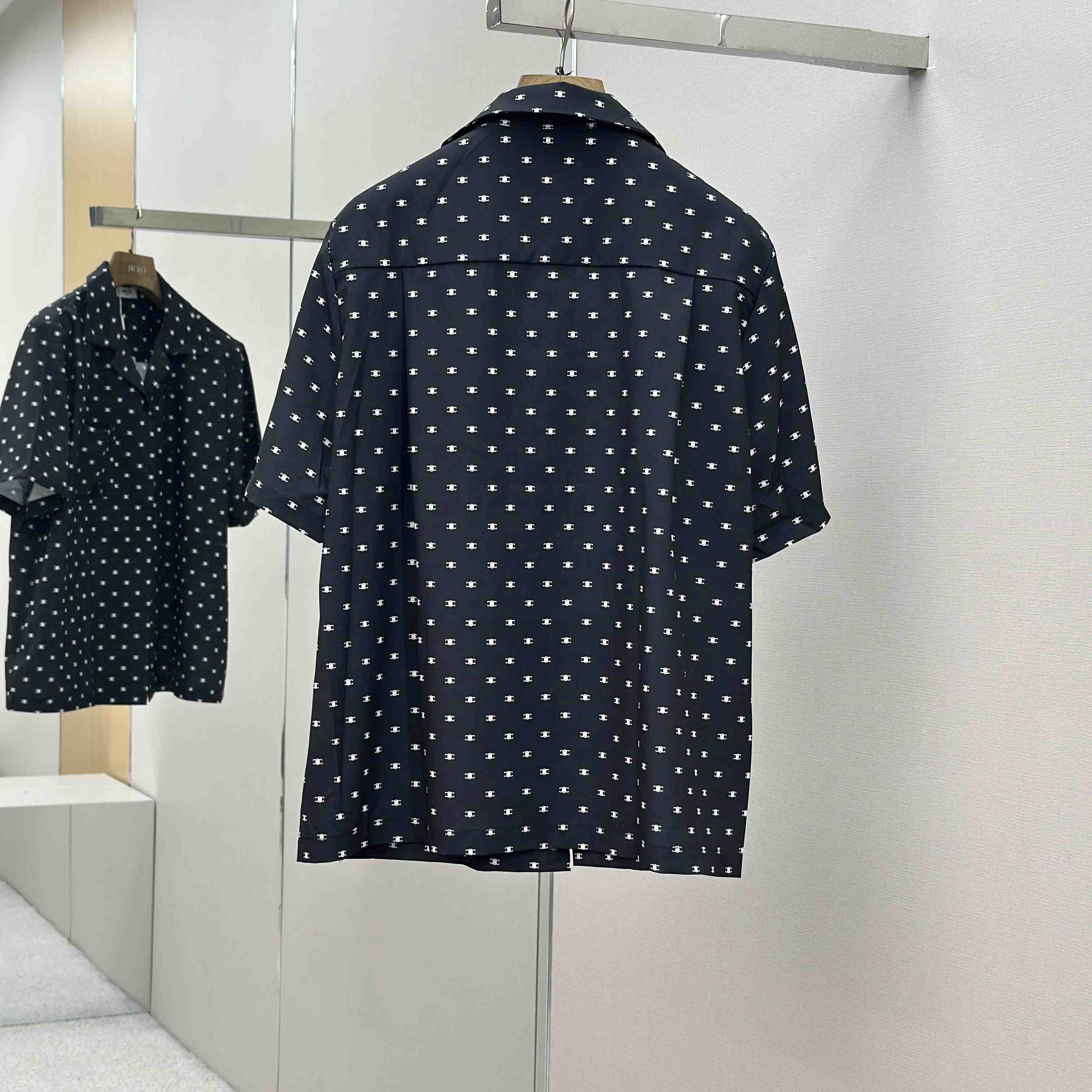 Celine Bowling Shirt In Micro Triomphe Print Viscose - EUR FASHION
