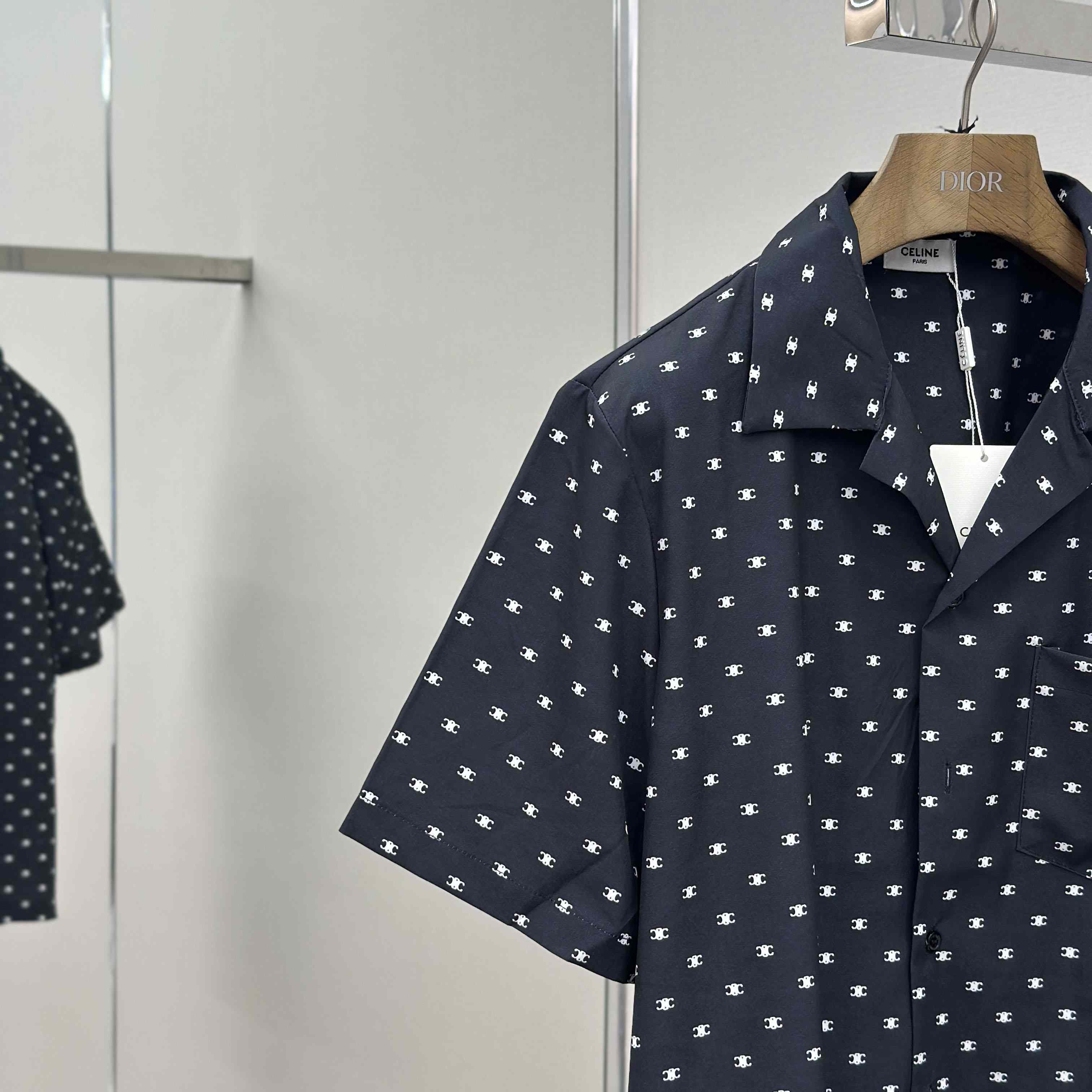 Celine Bowling Shirt In Micro Triomphe Print Viscose - EUR FASHION
