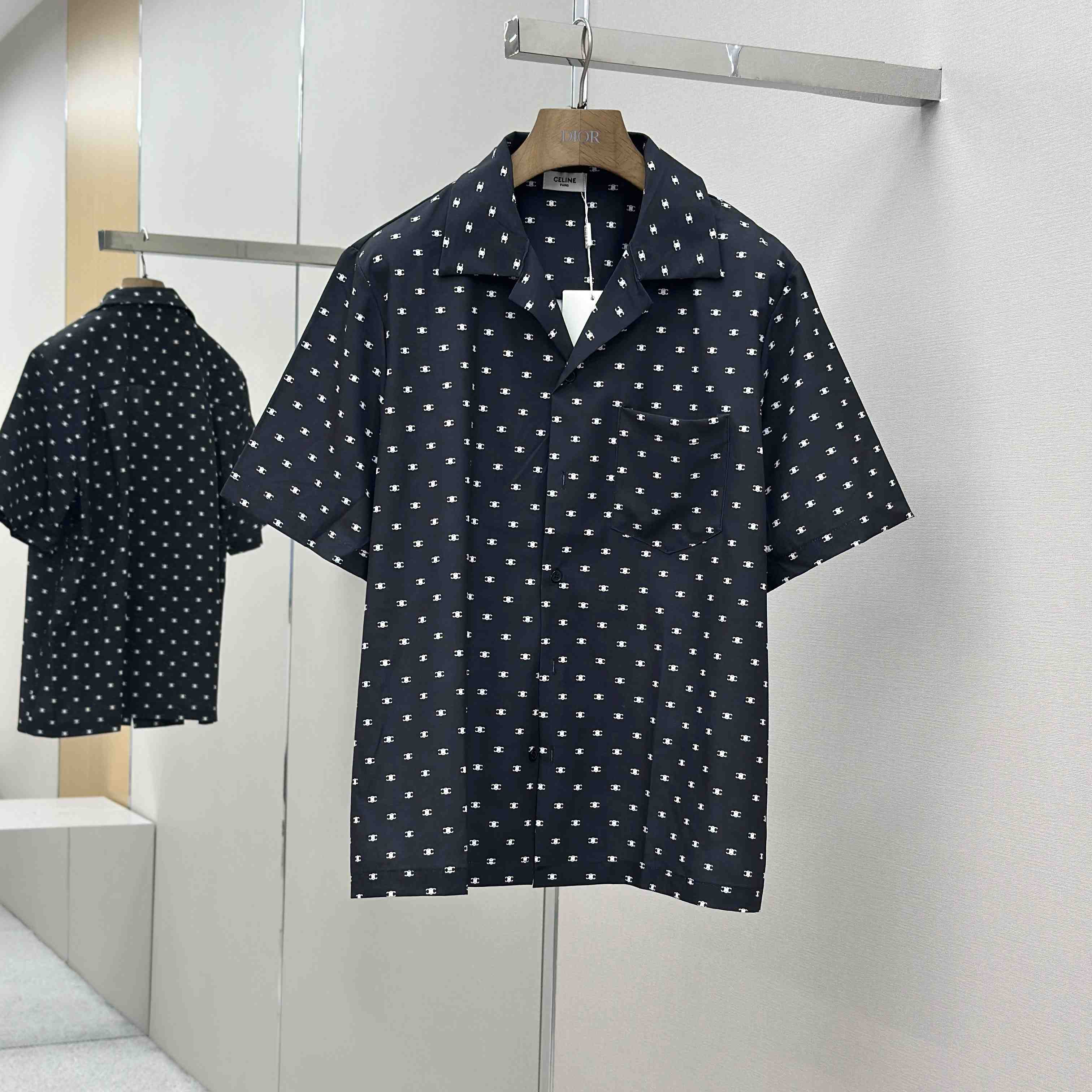 Celine Bowling Shirt In Micro Triomphe Print Viscose - EUR FASHION