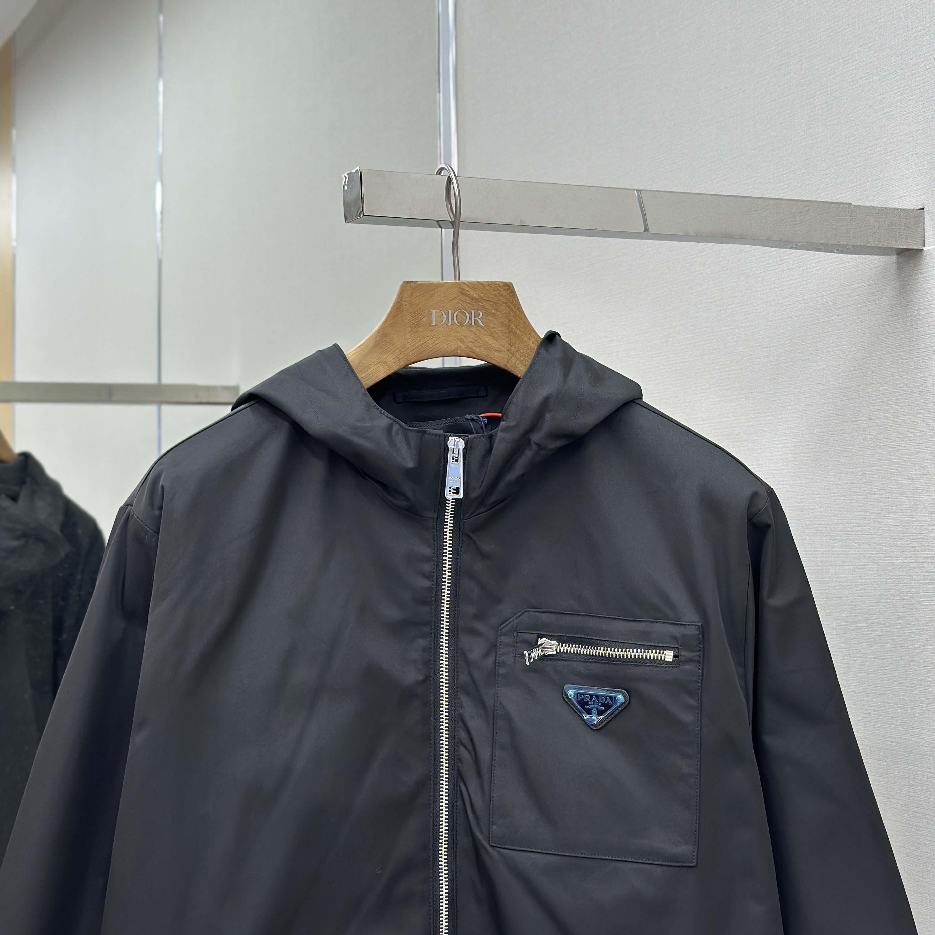 Prada Black Re-nylon Hooded Jacket - EUR FASHION