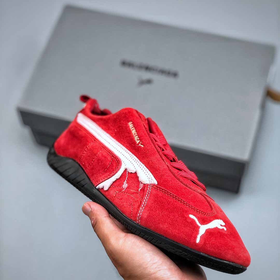 Balenciaga Speedcat Suede Balenciaga In Red, White And Black Distressed Suede Cowskin - EUR FASHION