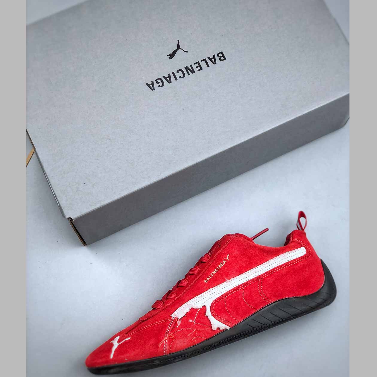 Balenciaga Speedcat Suede Balenciaga In Red, White And Black Distressed Suede Cowskin - EUR FASHION