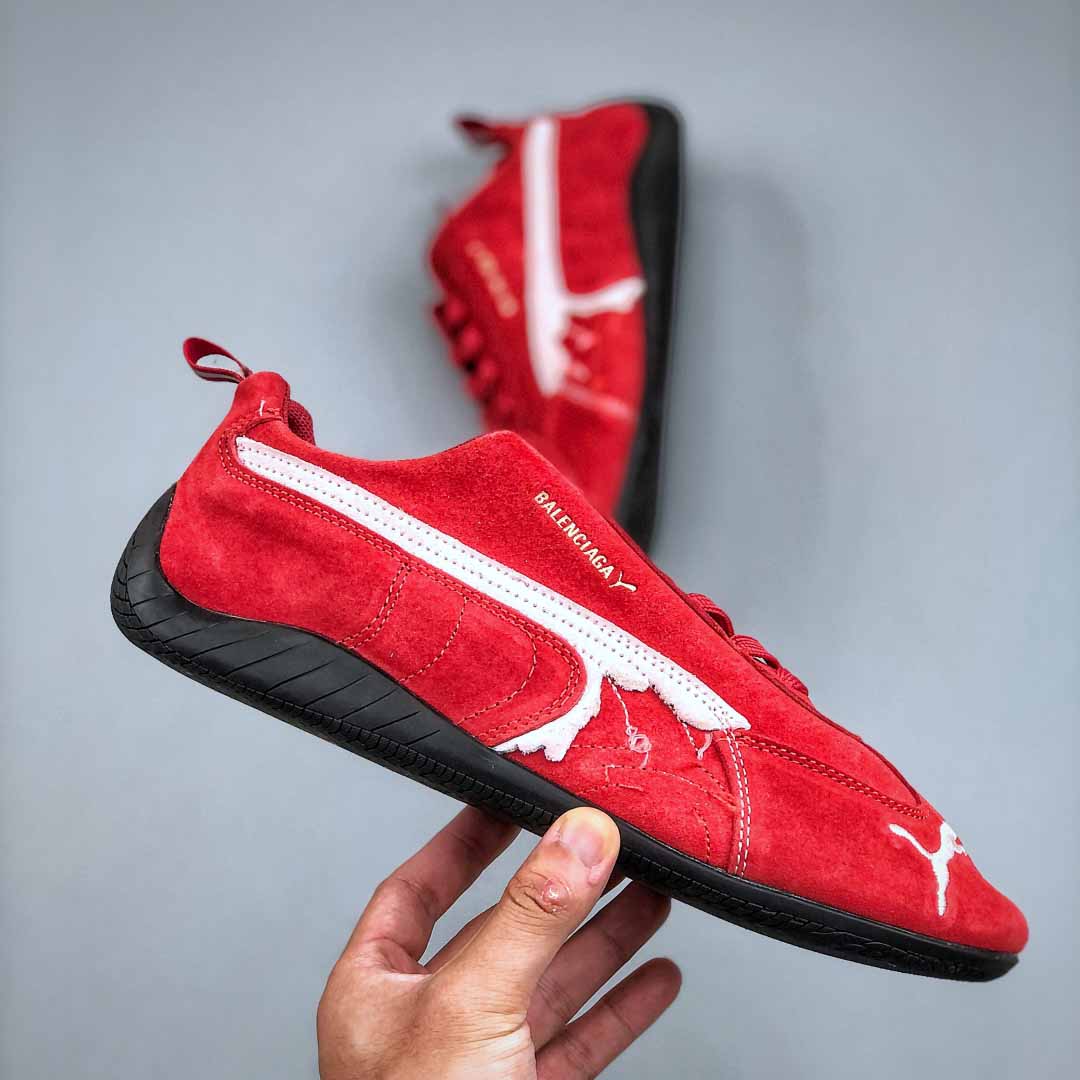 Balenciaga Speedcat Suede Balenciaga In Red, White And Black Distressed Suede Cowskin - EUR FASHION