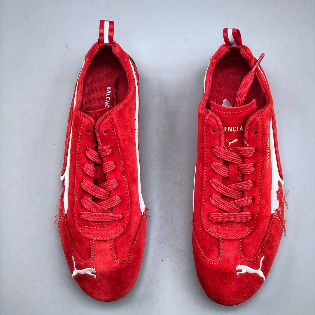 Balenciaga Speedcat Suede Balenciaga In Red, White And Black Distressed Suede Cowskin - EUR FASHION