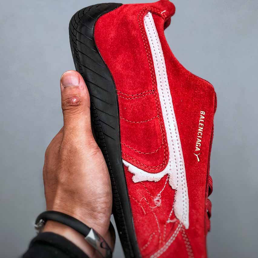 Balenciaga Speedcat Suede Balenciaga In Red, White And Black Distressed Suede Cowskin - EUR FASHION
