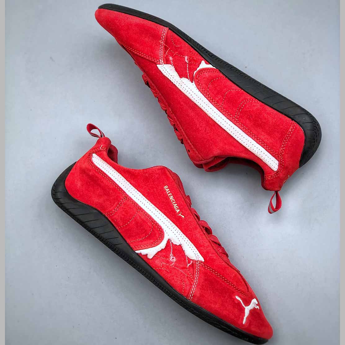 Balenciaga Speedcat Suede Balenciaga In Red, White And Black Distressed Suede Cowskin - EUR FASHION