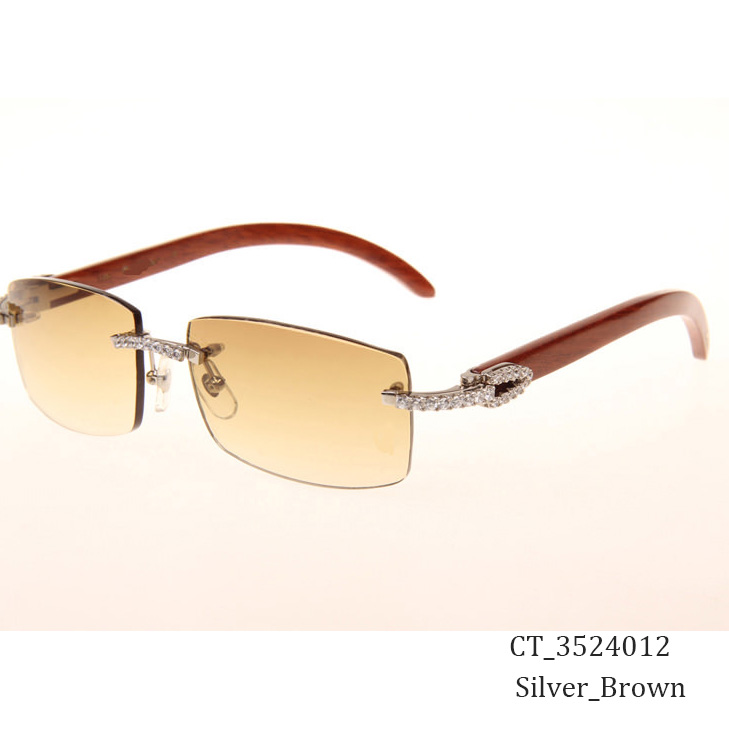Cartier CT_3524012 Big Diamond Wood Sunglasses In Silver Brown - EUR FASHION
