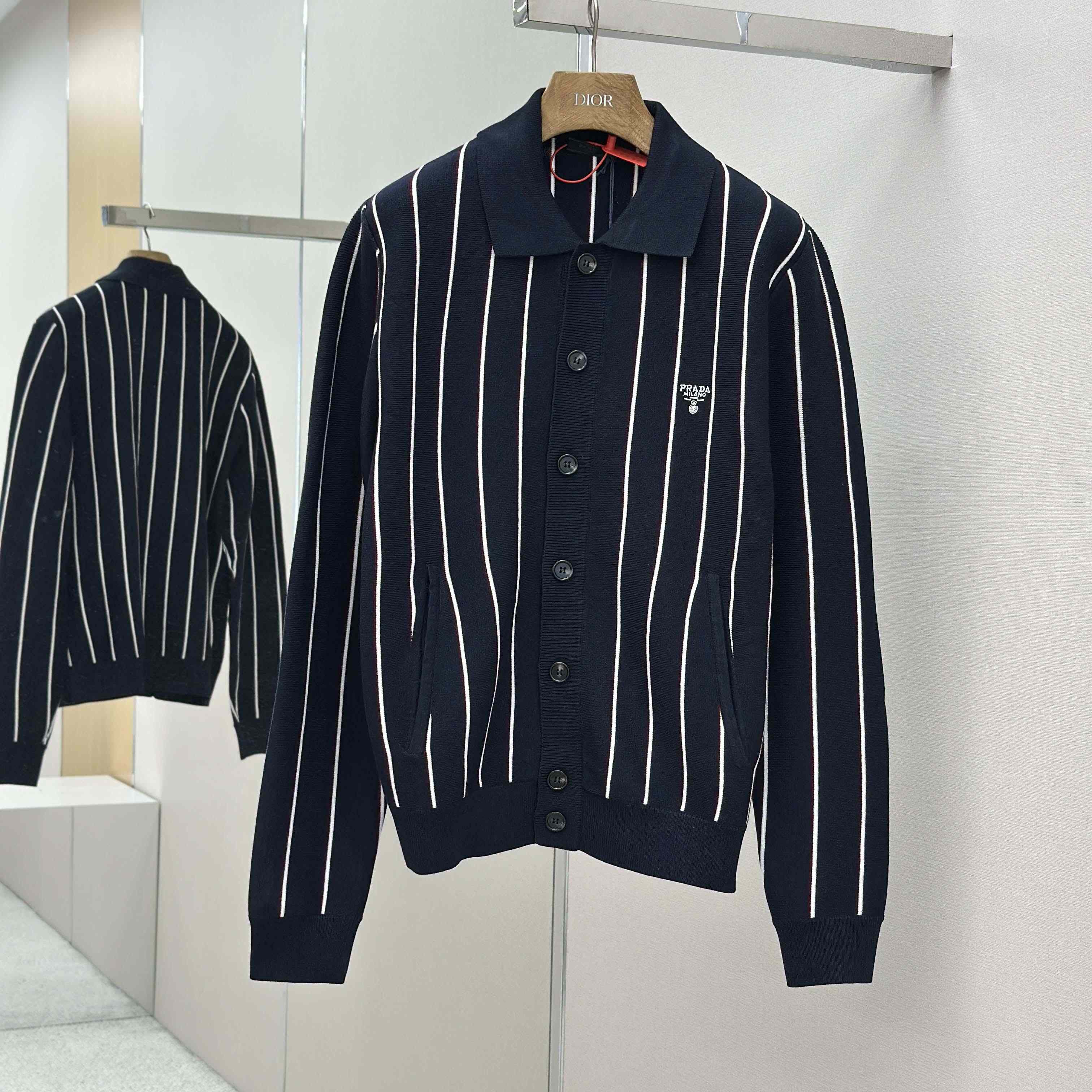 Prada Navy Striped Wool Cardigan - EUR FASHION