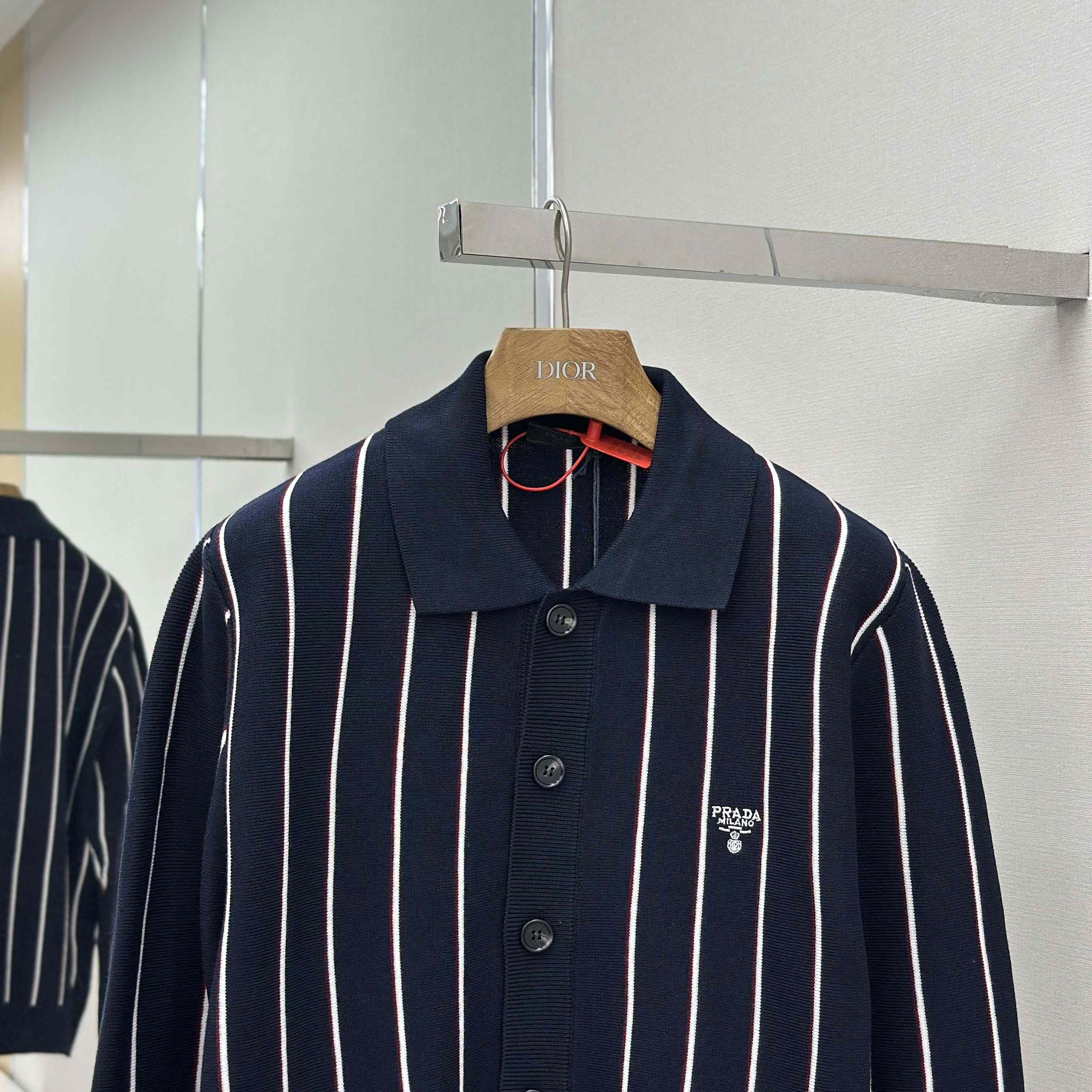 Prada Navy Striped Wool Cardigan - EUR FASHION
