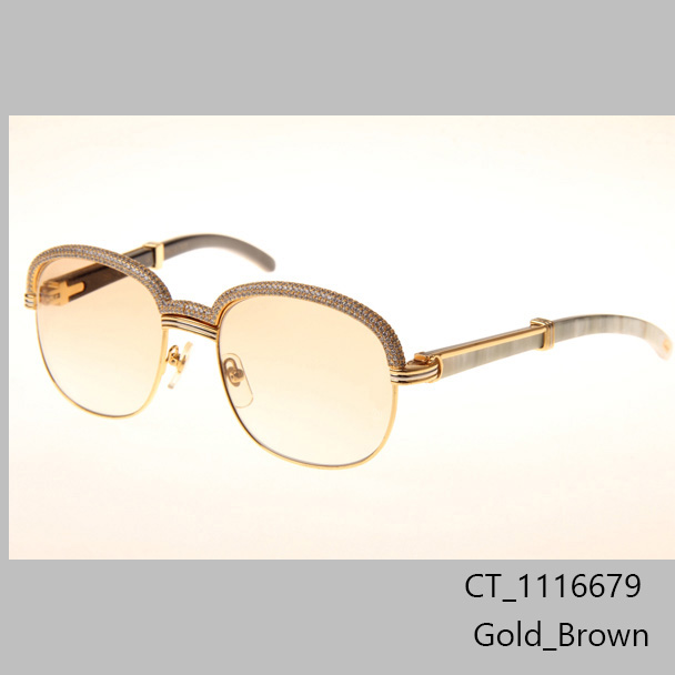 Cartier CT_1116679 Diamond White Mix Black Buffalo Sunglasses In Gold Brown - EUR FASHION