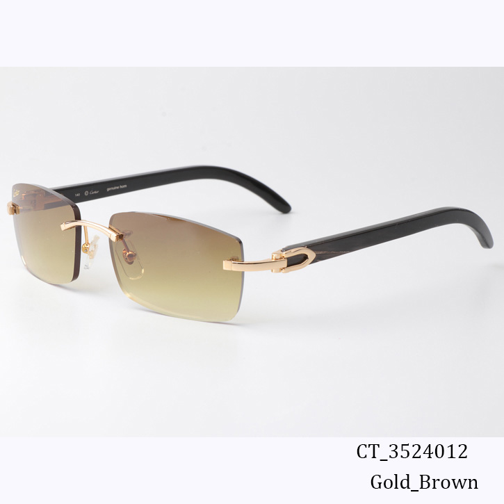 Cartier CT_3524012 Black Buffalo Sunglasses Gold Brown - EUR FASHION