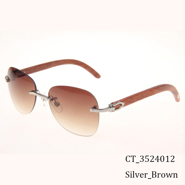 Cartier CT 3524012 Aviator Lens Wood Sunglasses In Silver Brown - EUR FASHION