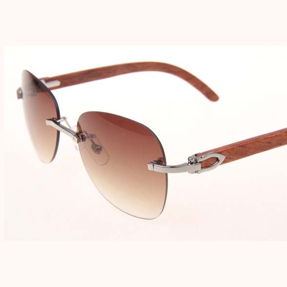 Cartier CT 3524012 Aviator Lens Wood Sunglasses In Silver Brown - EUR FASHION