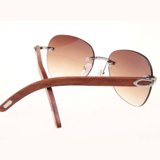 Cartier CT 3524012 Aviator Lens Wood Sunglasses In Silver Brown - EUR FASHION