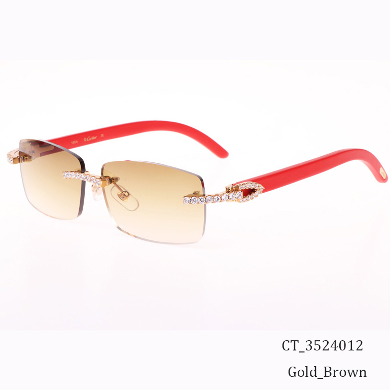 Cartier CT 3524012 Big Diamond Red Wood Sunglasses In Gold Brown - EUR FASHION