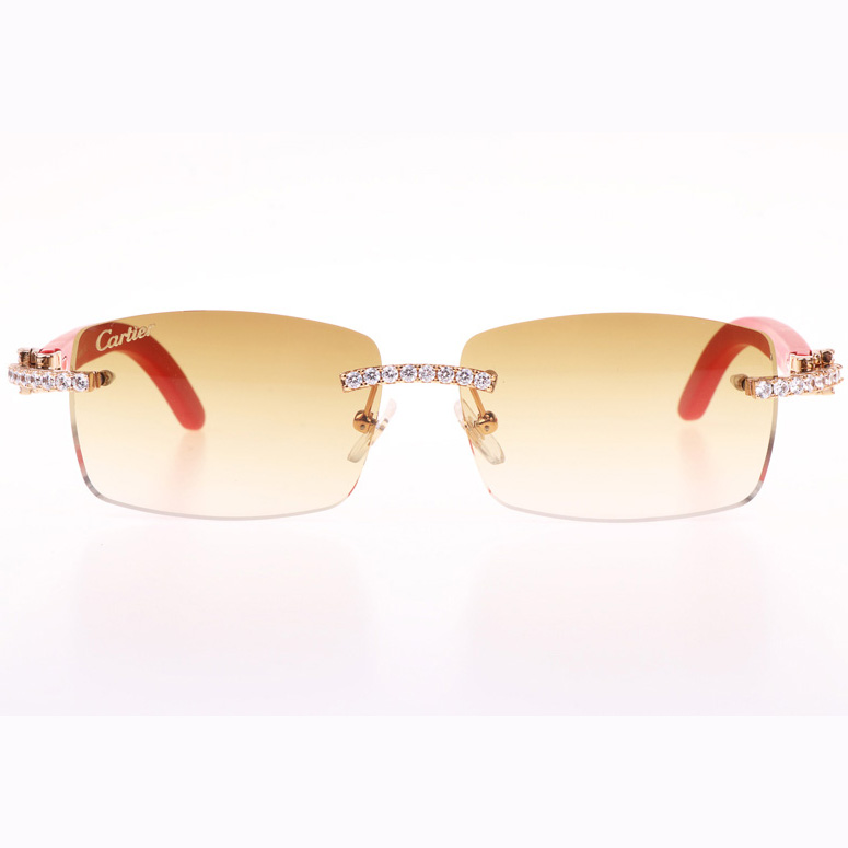 Cartier CT 3524012 Big Diamond Red Wood Sunglasses In Gold Brown - EUR FASHION