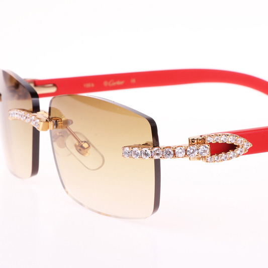 Cartier CT 3524012 Big Diamond Red Wood Sunglasses In Gold Brown - EUR FASHION
