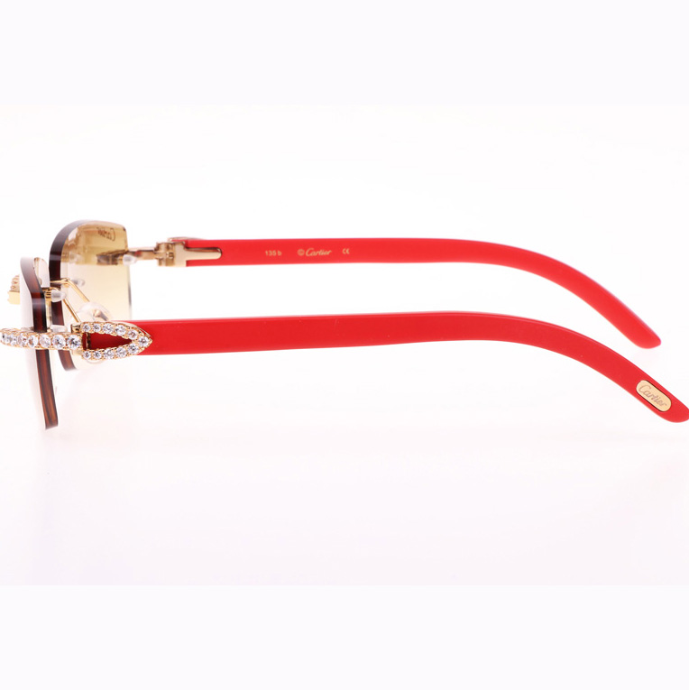 Cartier CT 3524012 Big Diamond Red Wood Sunglasses In Gold Brown - EUR FASHION