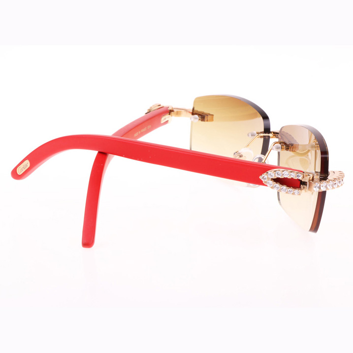 Cartier CT 3524012 Big Diamond Red Wood Sunglasses In Gold Brown - EUR FASHION