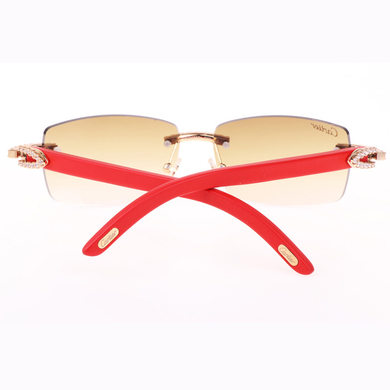 Cartier CT 3524012 Big Diamond Red Wood Sunglasses In Gold Brown - EUR FASHION