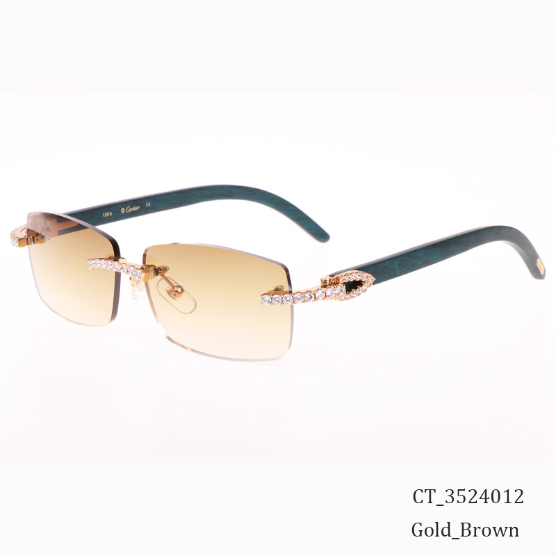 Cartier CT 3524012 Big Diamond Green Wood Sunglasses In Gold Brown - EUR FASHION