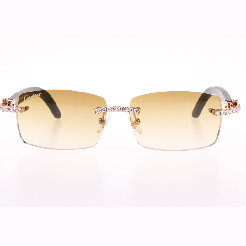 Cartier CT 3524012 Big Diamond Green Wood Sunglasses In Gold Brown - EUR FASHION