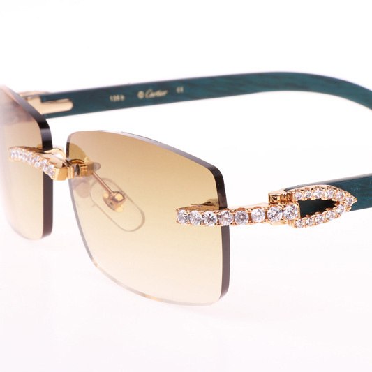 Cartier CT 3524012 Big Diamond Green Wood Sunglasses In Gold Brown - EUR FASHION