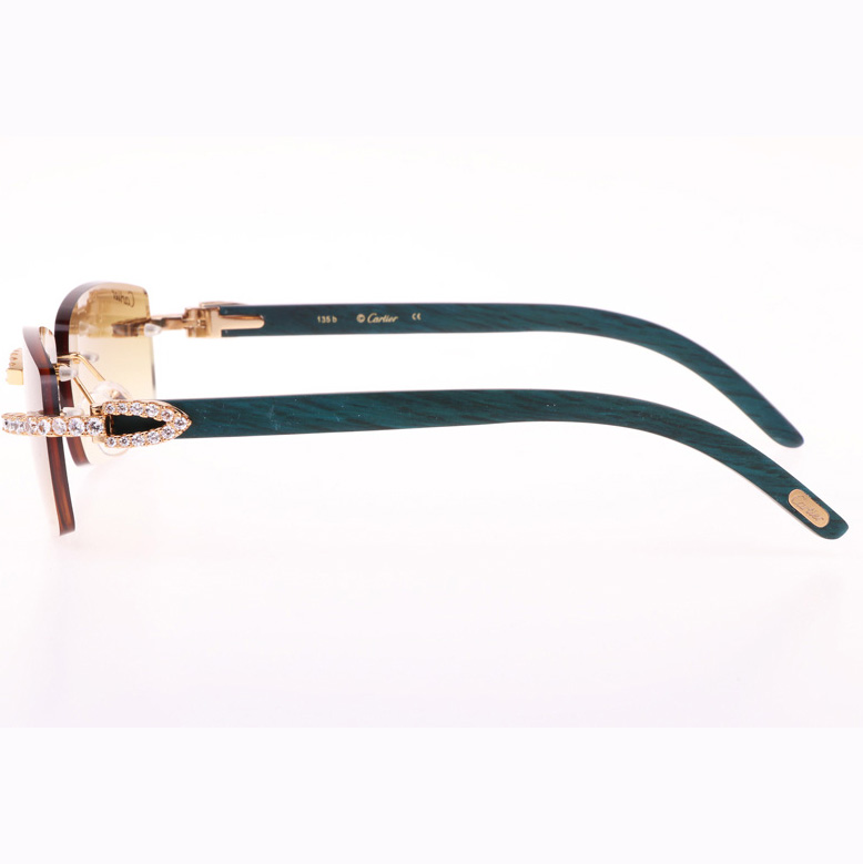 Cartier CT 3524012 Big Diamond Green Wood Sunglasses In Gold Brown - EUR FASHION