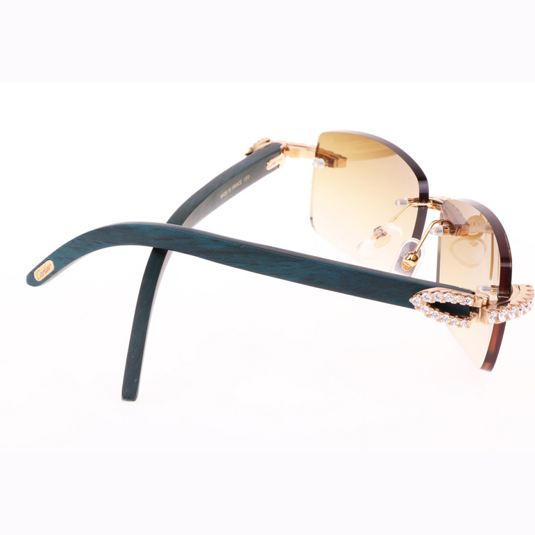 Cartier CT 3524012 Big Diamond Green Wood Sunglasses In Gold Brown - EUR FASHION