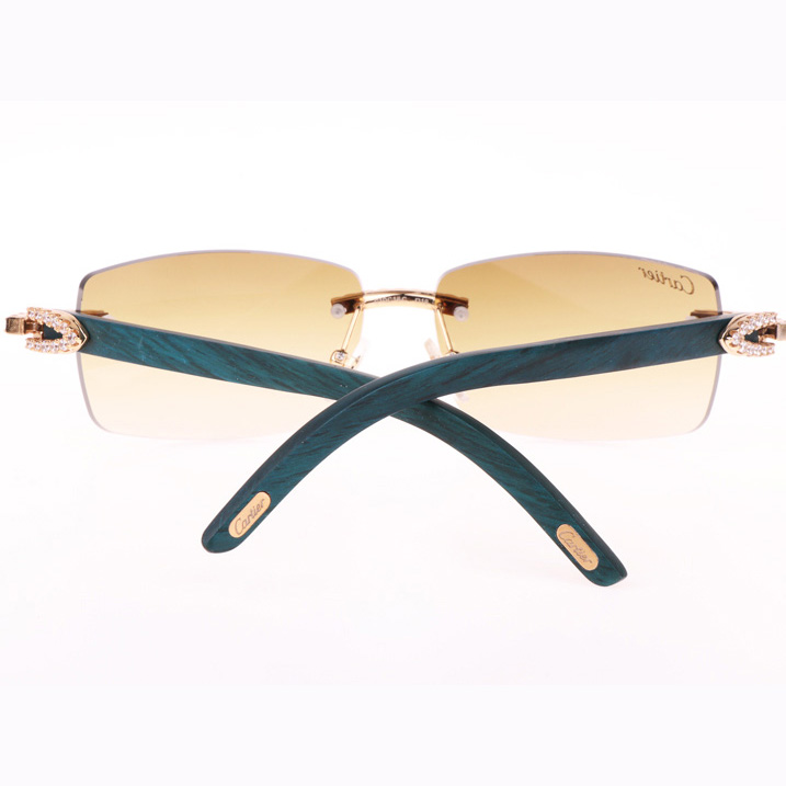 Cartier CT 3524012 Big Diamond Green Wood Sunglasses In Gold Brown - EUR FASHION