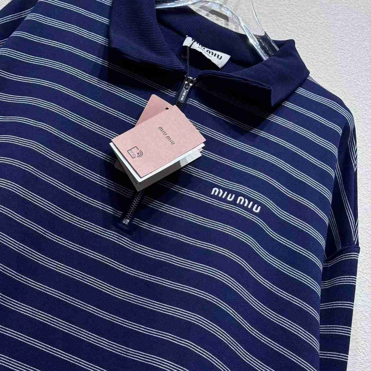 Miu Miu Striped Zipper Polo Shirt - EUR FASHION
