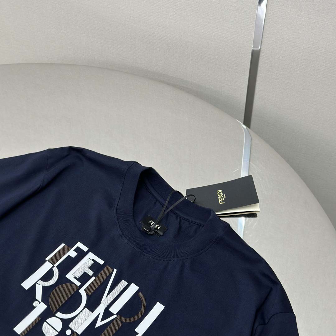 Fendi Dark Blue Cotton T-shirt - EUR FASHION
