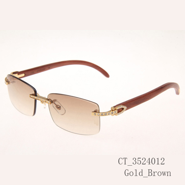 Cartier CT_3524012 Diamond Wood Eyeglasses In Gold_Brown - EUR FASHION