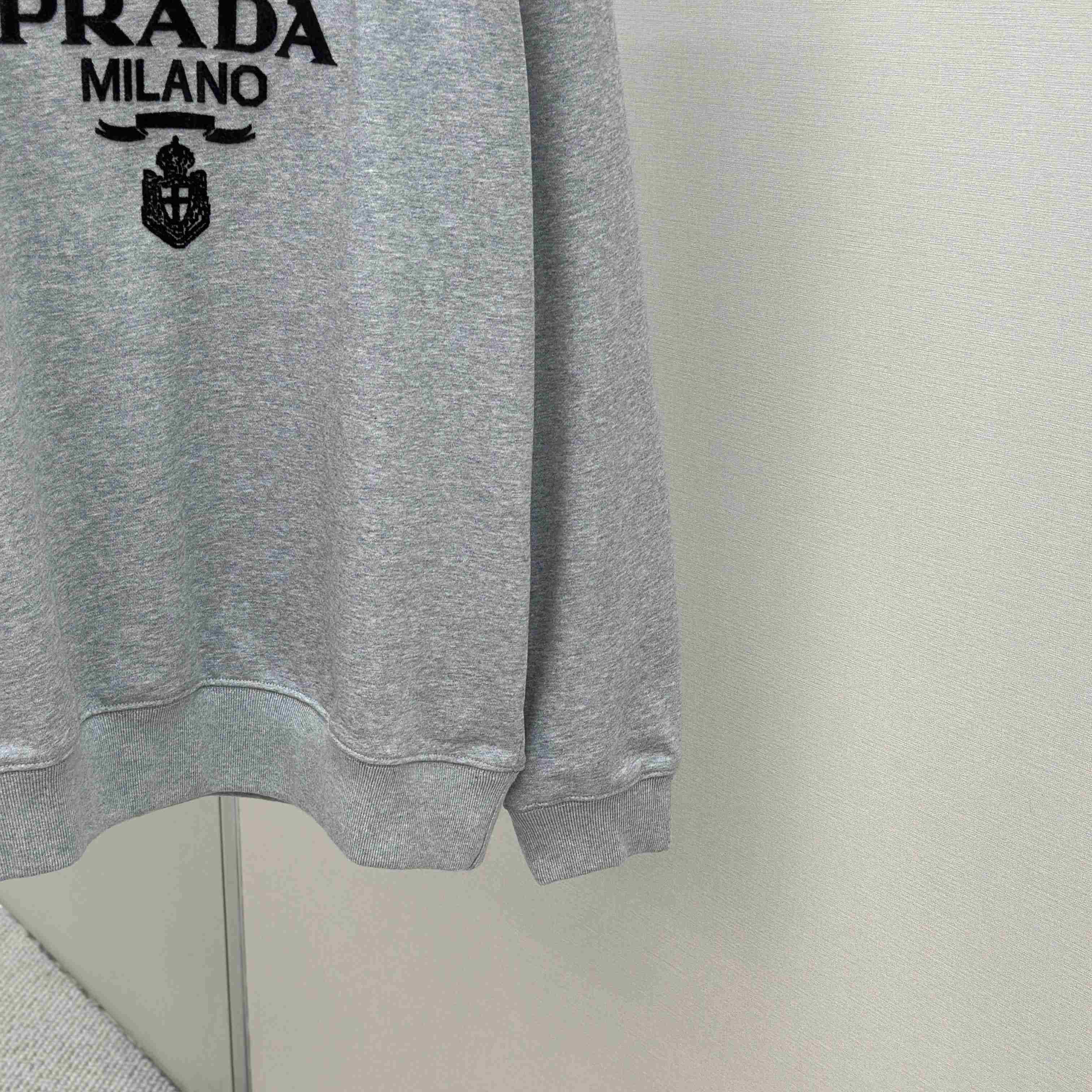 Prada Marble Gray Long-sleeved Cotton Polo Shirt - EUR FASHION