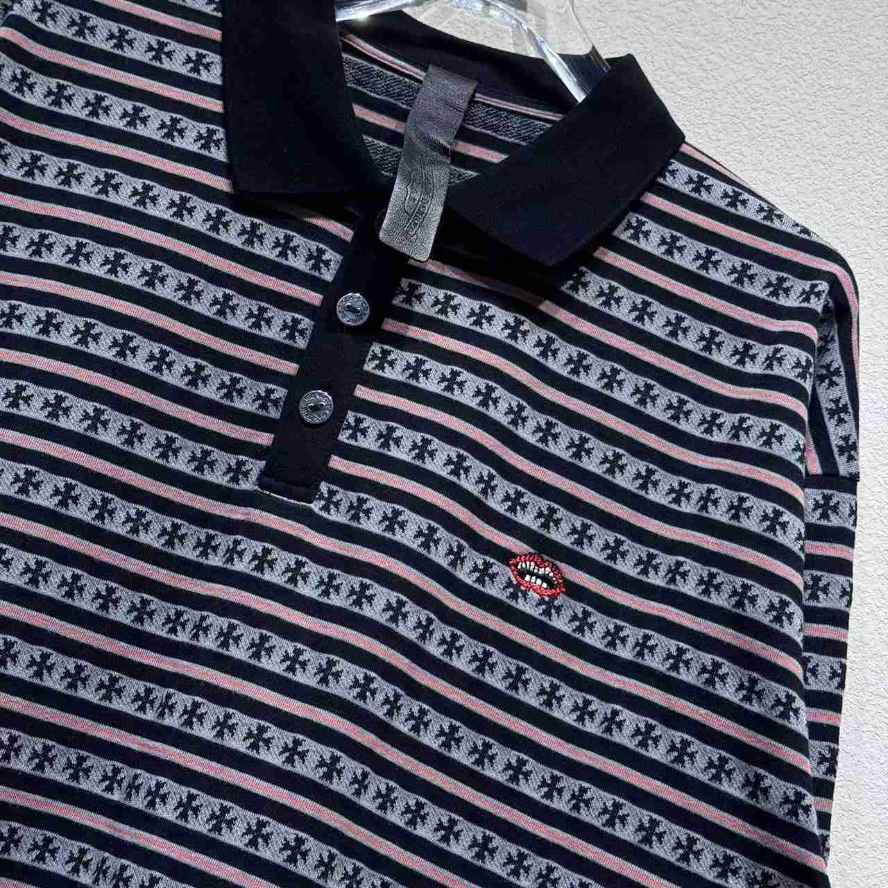 Chrome Heart Striped Polo Shirt - EUR FASHION