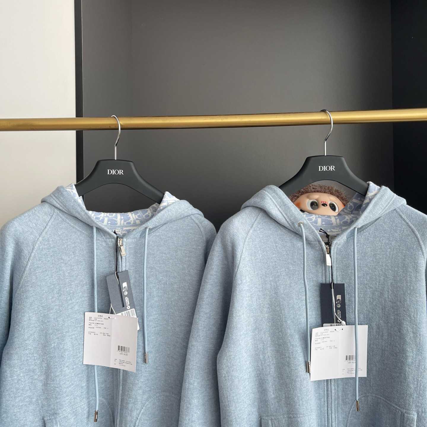 Dior Hooded Track Jacket Blue Cotton and Cashmere Knit  - EUR FASHION
